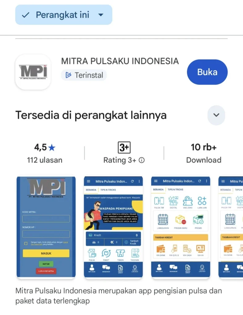 Tampilan Aplikasi Mitra Pulsaku Indonesia Play Store